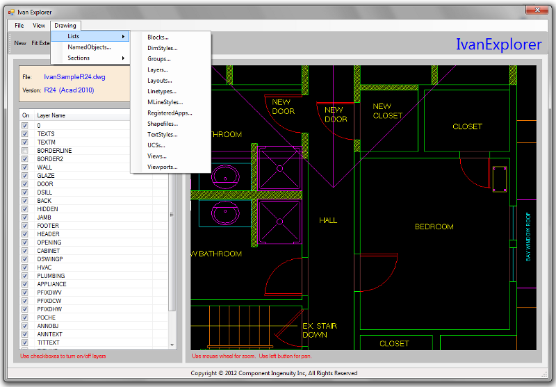 A .Net Library for AutoCAD(R) DWG(R) files.